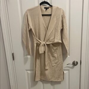 Elegant Cream Wrap Sweater Dress
